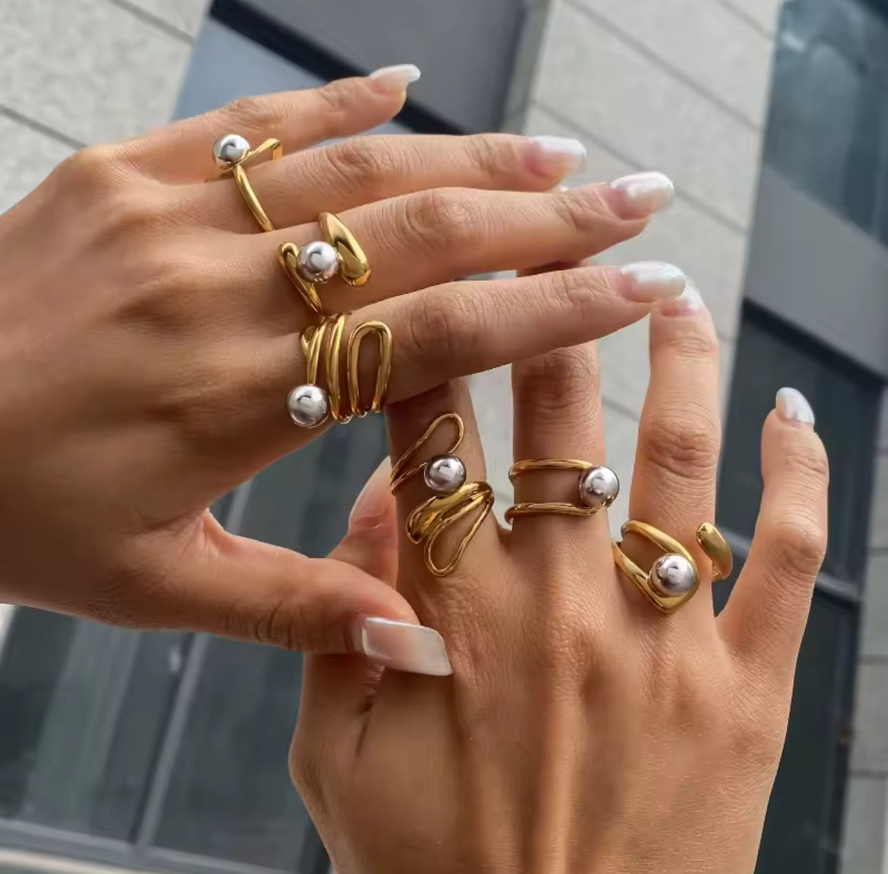 Anillo bolita bicolor