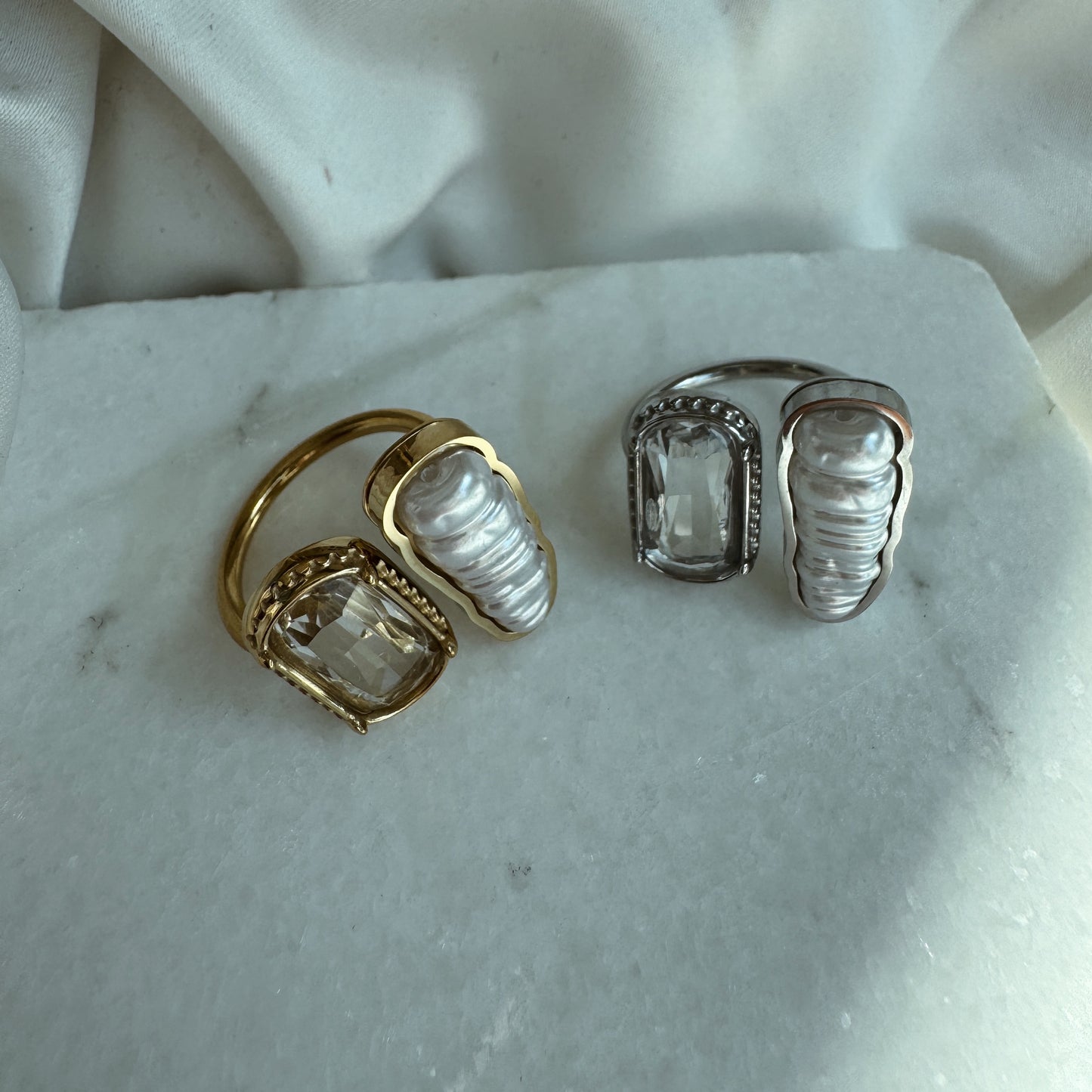 Anillo perla y piedra