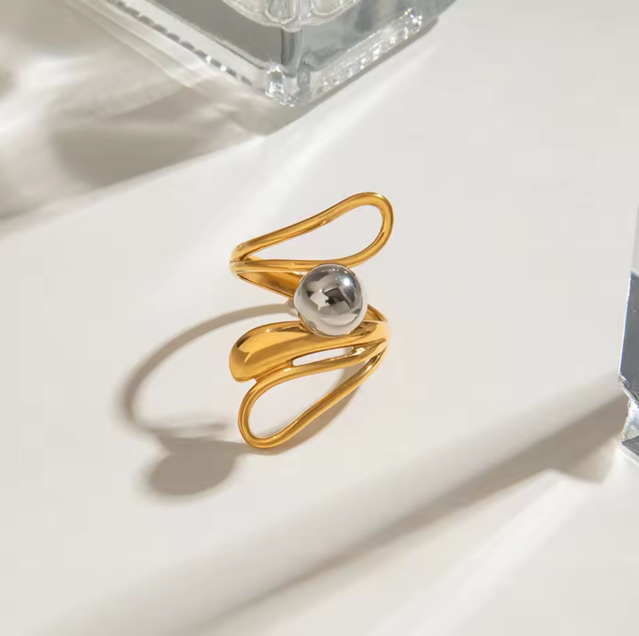 Anillo bolita bicolor