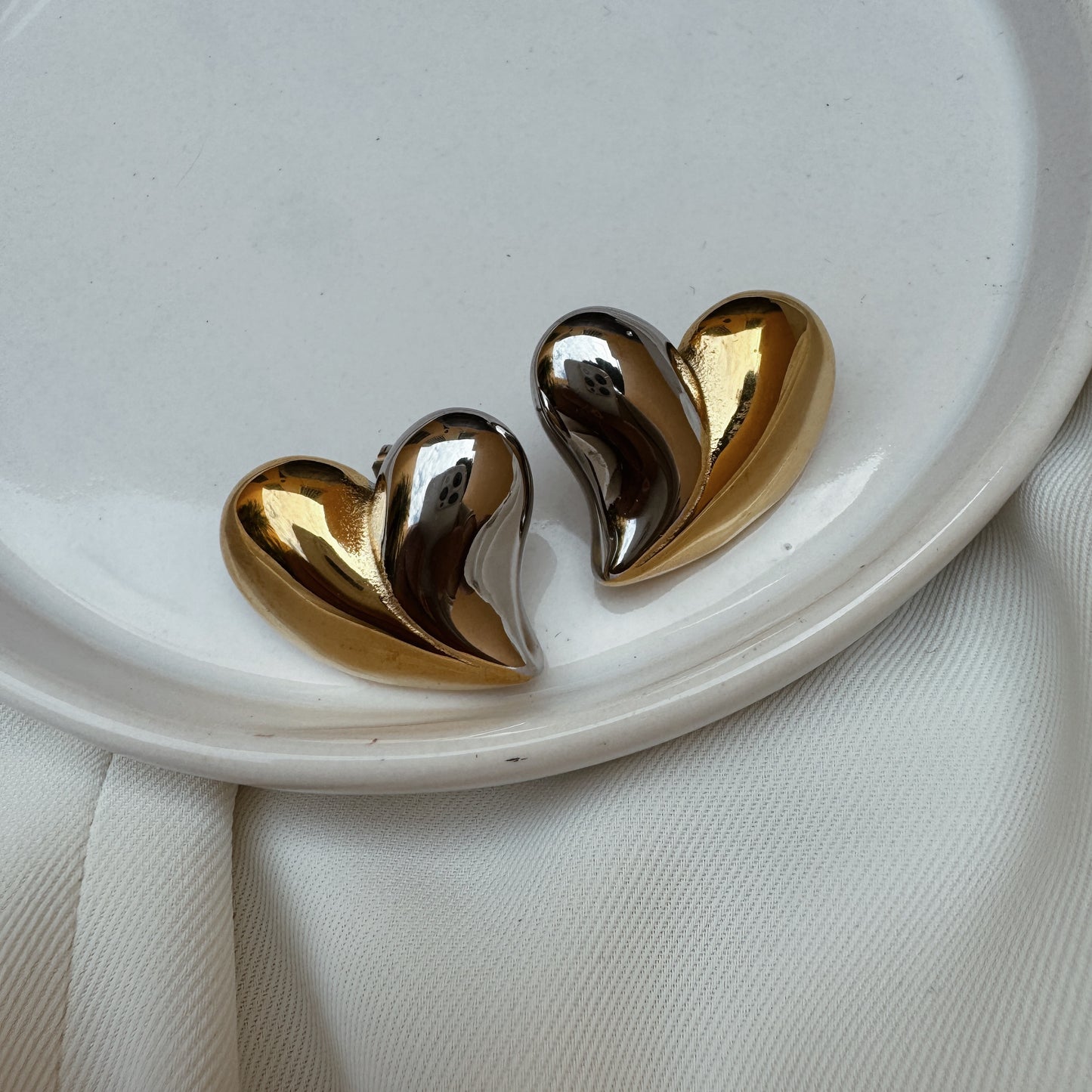 Arete corazón chunky bicolor