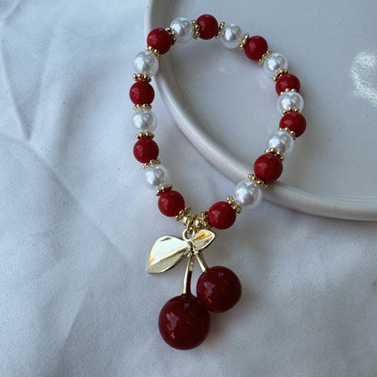 Pulsera perlas y cereza