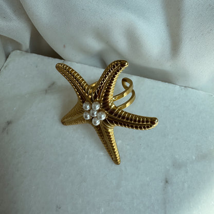 Anillo estrella de mar y perla