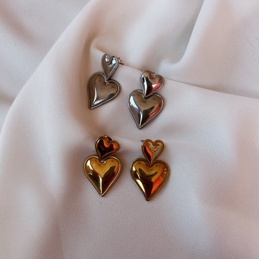Aretes corazón doble