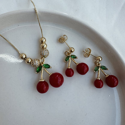 Conjunto cereza circonia y bolitas