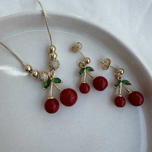 Conjunto cereza circonia y bolitas